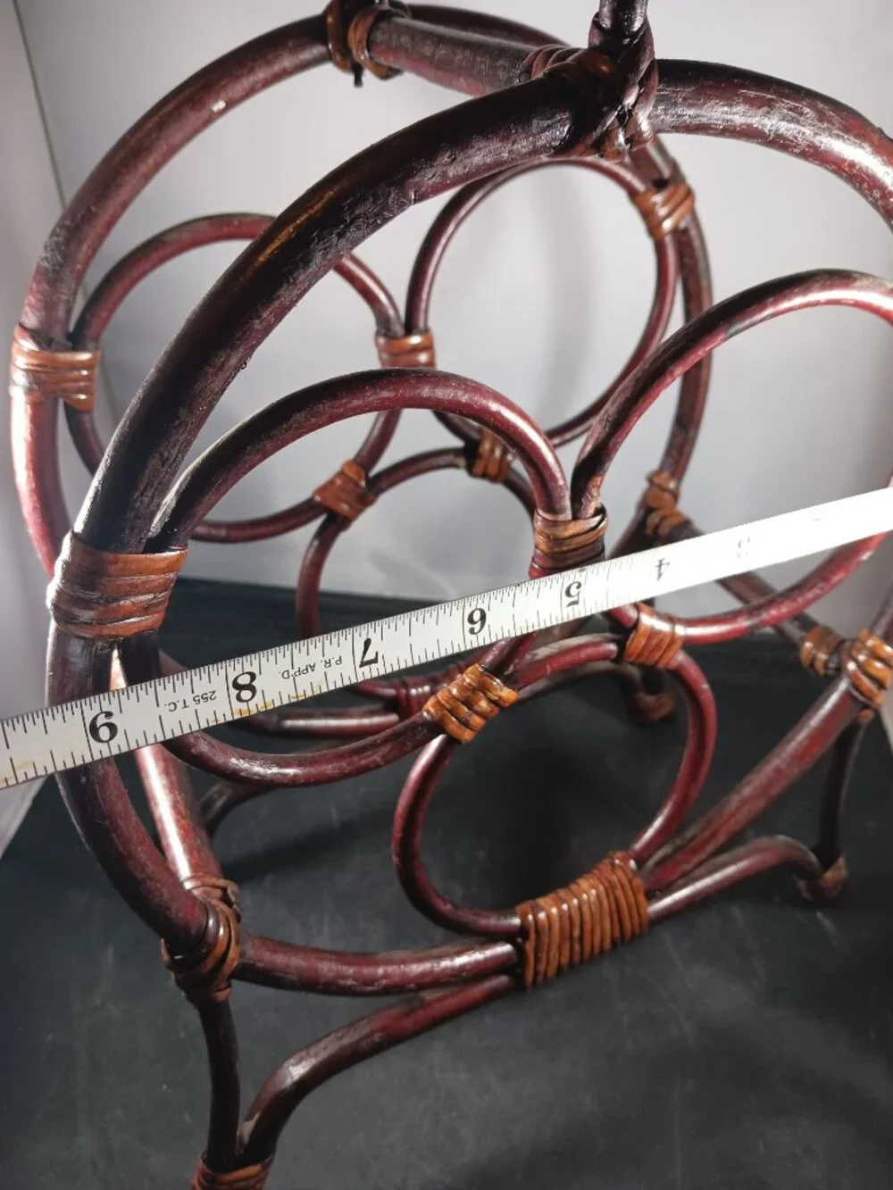 Vintage MCM Rattan Bamboo Wine Rack Holder Circle Round 3 Holders